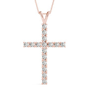 14K Rose Gold Diamond Cross Pendant