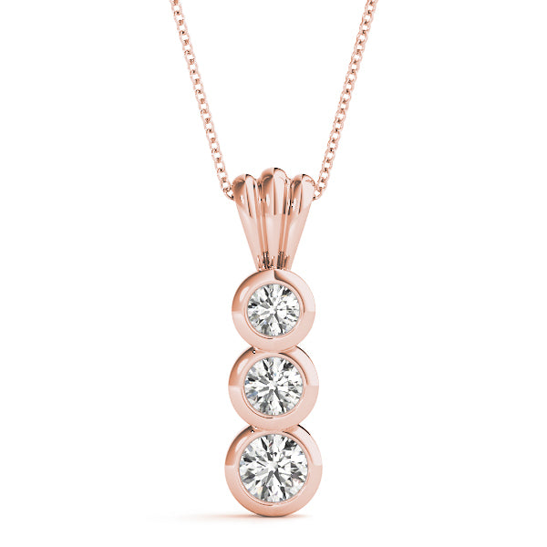 14K Rose Gold Diamond Three-Stone Pendant