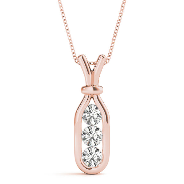 14K Rose Gold Diamond 3-Stone Pendant Necklace
