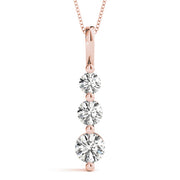 14K Rose Gold 1 ct Diamond Three-Stone Pendant Necklace