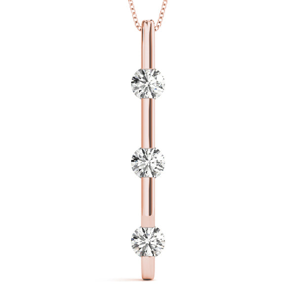14K Rose Gold 1 ct Diamond 3-Stone Pendant