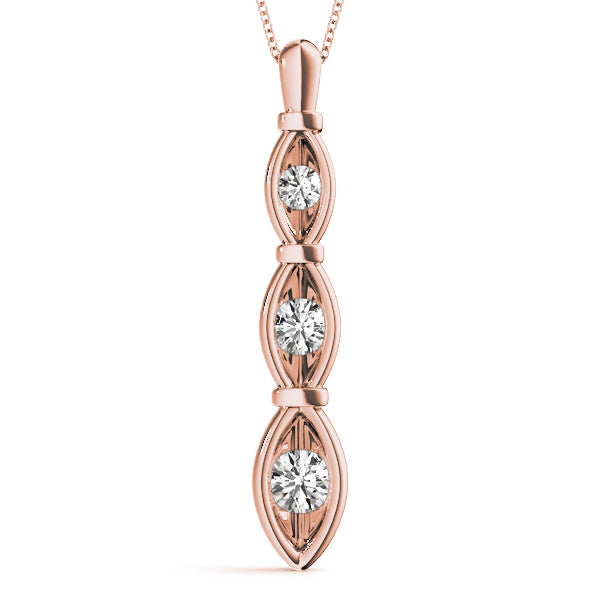 14K Rose Gold Diamond Three Stone Pendant Necklace