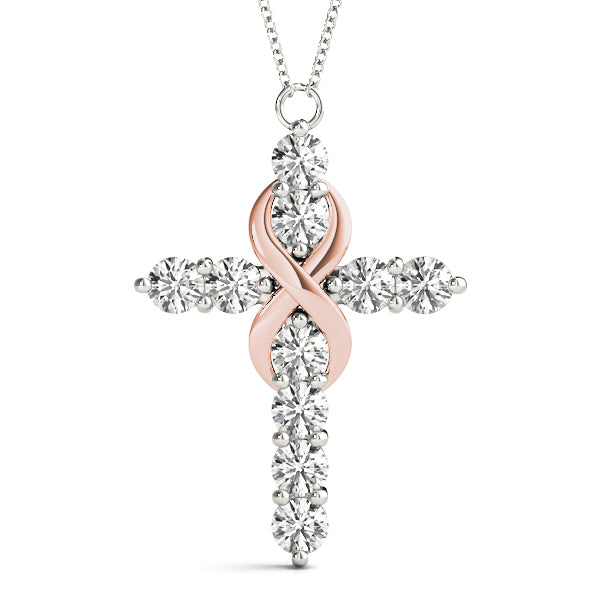 14K Rose Gold Diamond Cross Pendant