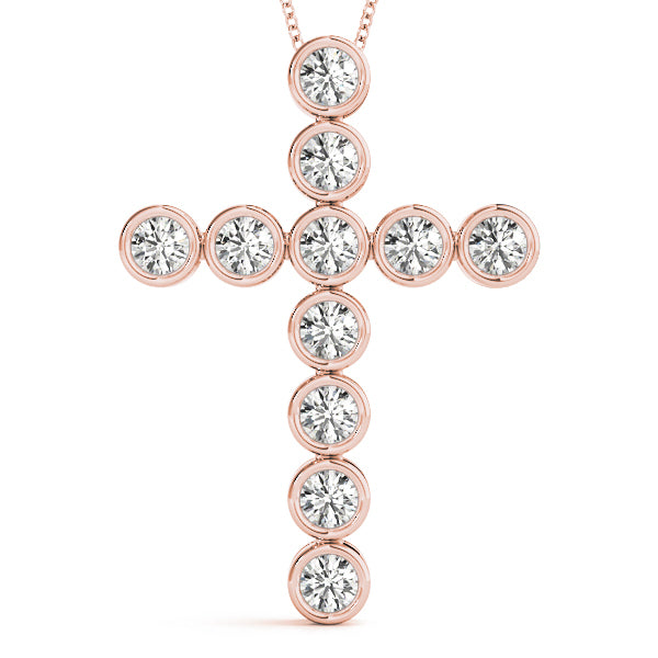 14K Rose Gold Diamond Cross Pendant