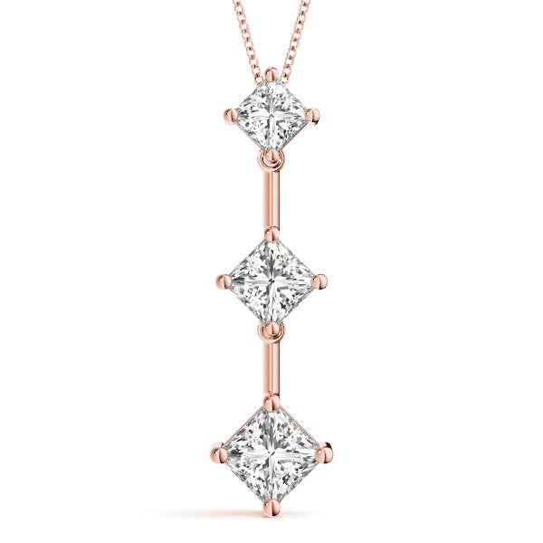 14K Rose Gold 1 ct tw Three Stone Diamond Pendant
