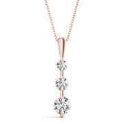 14K Rose Gold Diamond Three Stone Pendant Necklace