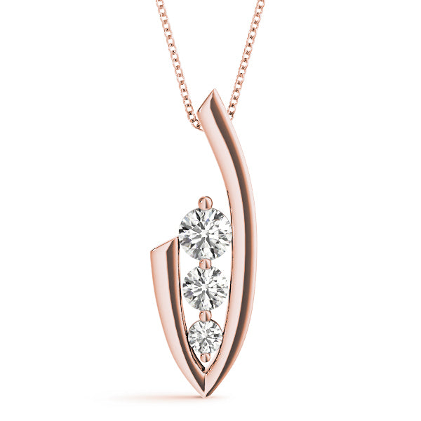 14K Rose Gold 1/2 ct tw Three Stone Diamond Pendant