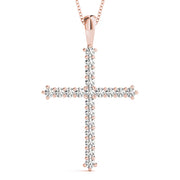 14K Rose Gold Diamond Cross Pendant
