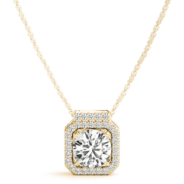 14K Yellow Gold Round Diamond Halo Pendant