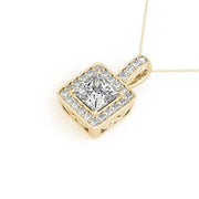 14K Yellow Gold Square Diamond Halo Pendant