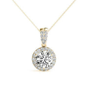 14K Yellow Gold Round Diamond Halo Pendant Necklace