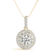14K Yellow Gold Round Diamond Halo Pendant