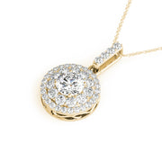 14K Yellow Gold Round Diamond Halo Pendant