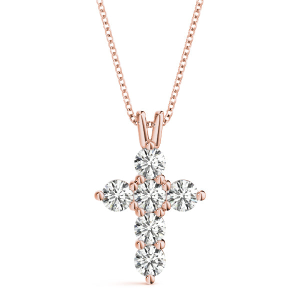 14K Rose Gold Diamond Cross Pendant