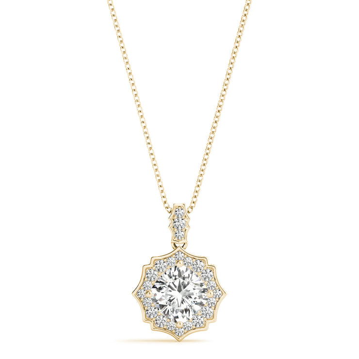 14K Yellow Gold Cushion Diamond Halo Pendant