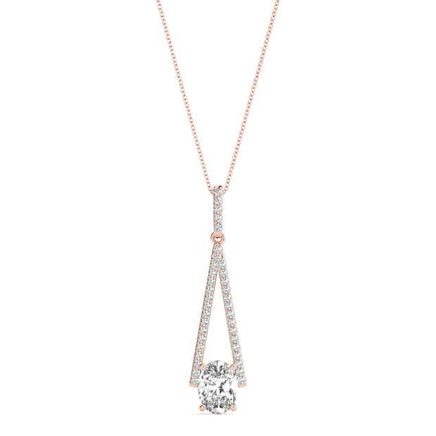 14K Rose Gold Oval Diamond Halo Pendant