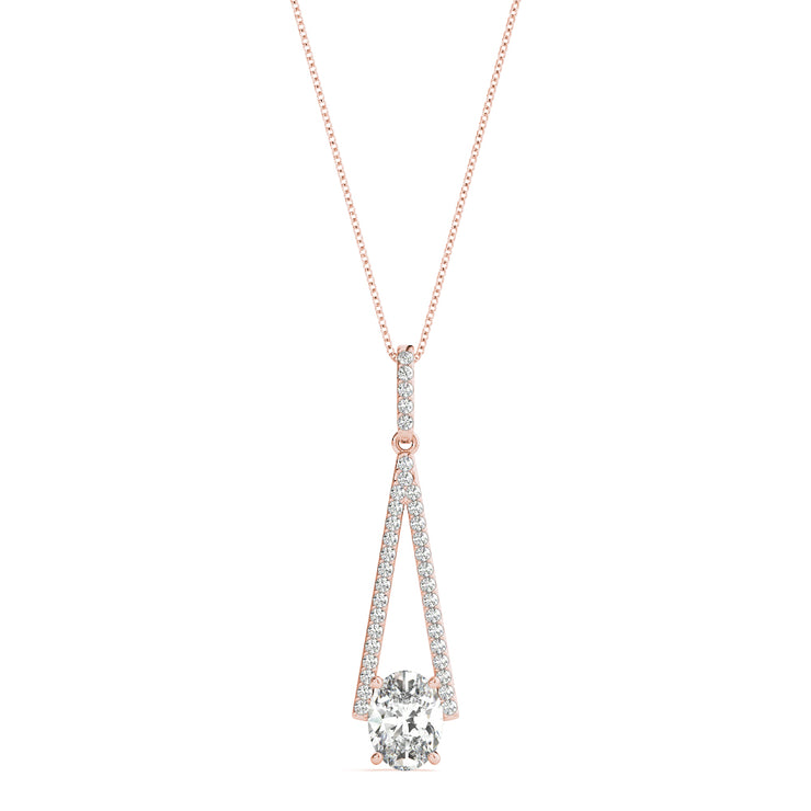 14K Rose Gold Oval Diamond Halo Pendant