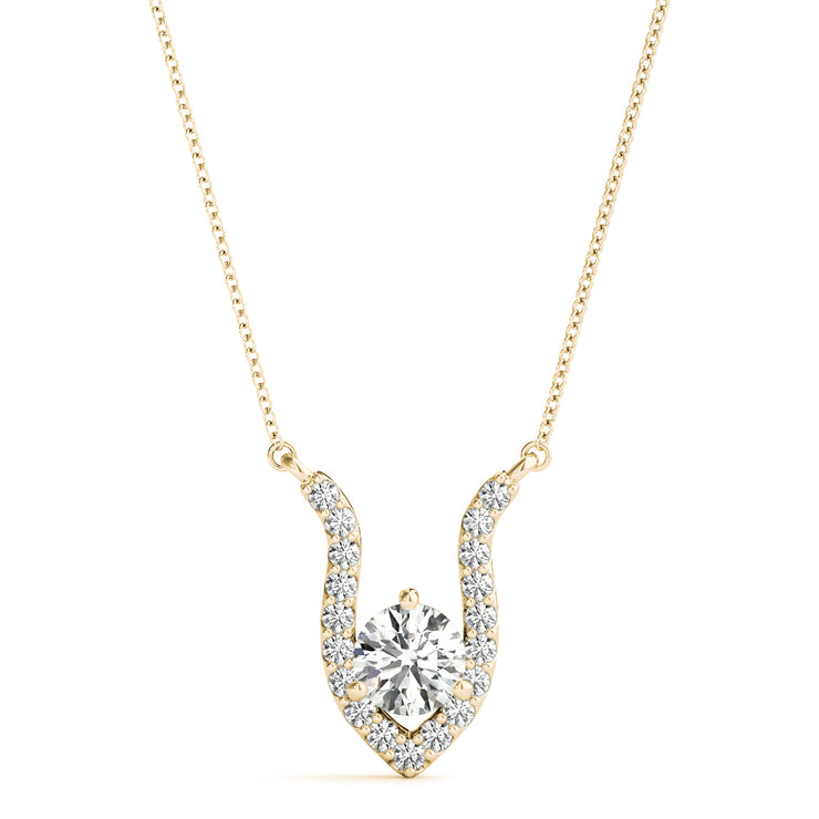 14K Yellow Gold Round Diamond Pendant Necklace