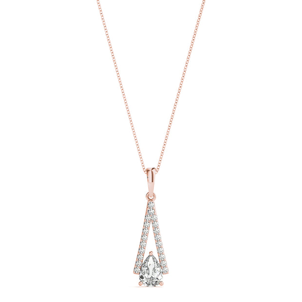 14K Rose Gold Pear Diamond Halo Pendant