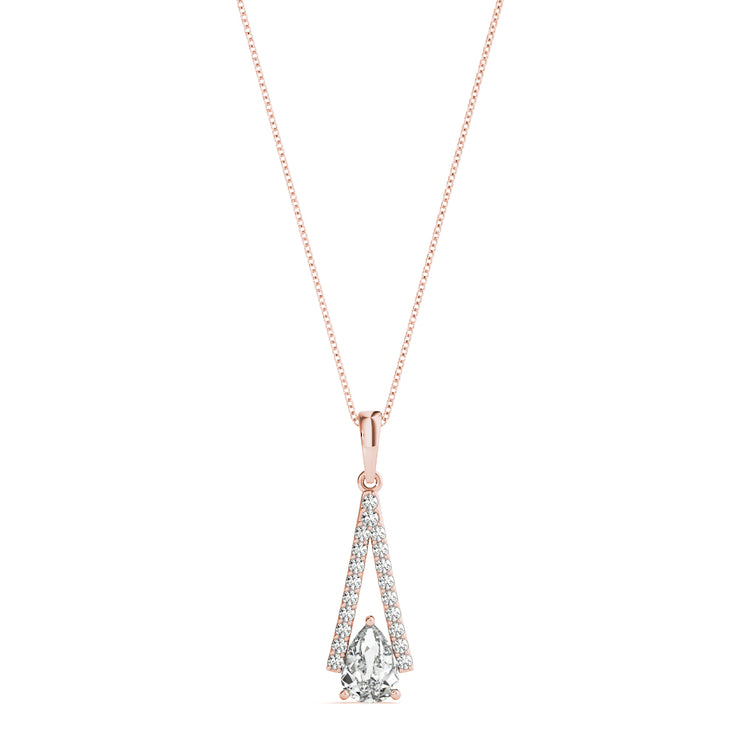 14K Rose Gold Pear Diamond Halo Pendant