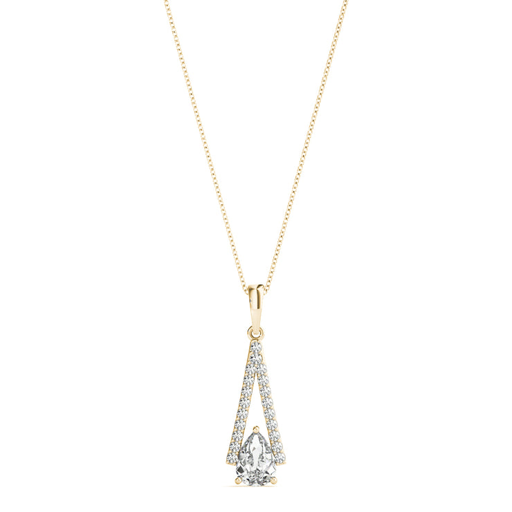 14K Yellow Gold Pear Diamond Halo Pendant