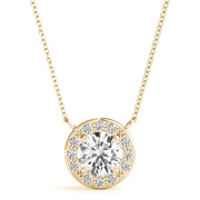 14K Yellow Gold Round Diamond Halo Pendant