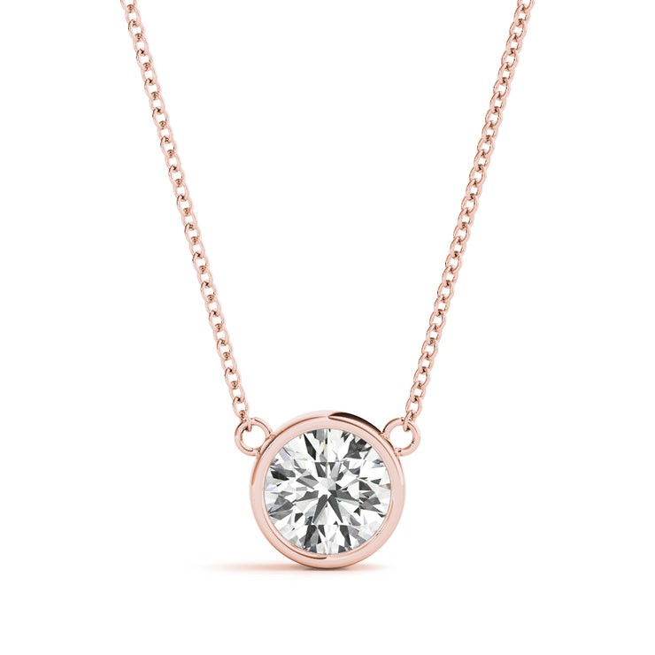 14K Rose Gold 1ct Round Diamond Solitaire Pendant