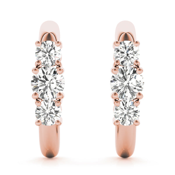 14K Rose Gold Round Diamond Three-Stone Earrings