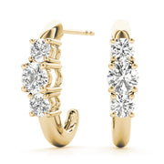 14K Yellow Gold 1ctw Round Diamond Three Stone Earrings