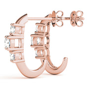 14K Rose Gold Round Diamond Three-Stone Earrings
