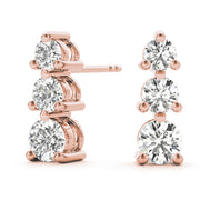 14K Rose Gold 0.35ctw Round Diamond Three-Stone Earrings