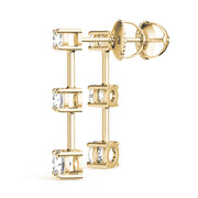 14K Yellow Gold Round Diamond Three Stone Earrings