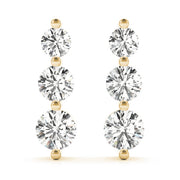 14K Yellow Gold Round Diamond Three Stone Earring
