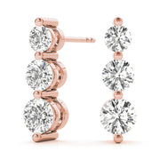 14K Rose Gold Round Diamond Three-Stone Earrings