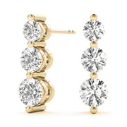 14K Yellow Gold Round Diamond Three Stone Earring