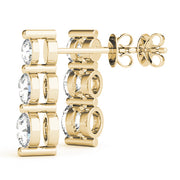 14K Yellow Gold Round Diamond Three Stone Earring