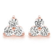 14K Rose Gold Round Diamond Trio Earrings