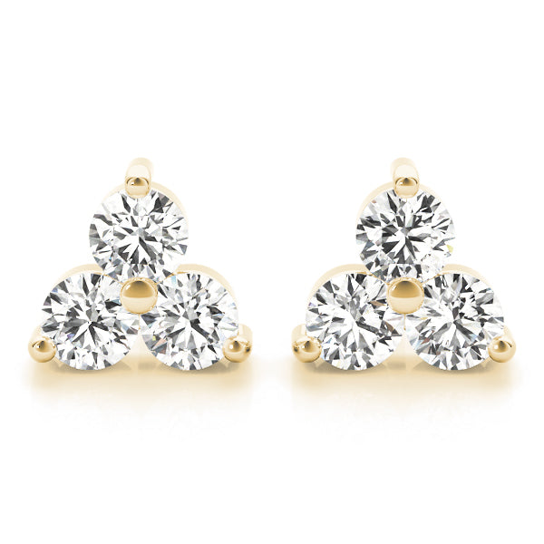 14K Yellow Gold Round Diamond Three Stone Earring