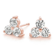14K Rose Gold Round Diamond Trio Earrings