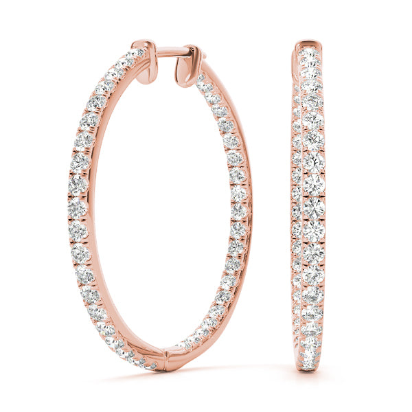 14K Rose Gold Diamond Fashion Hoop Earrings