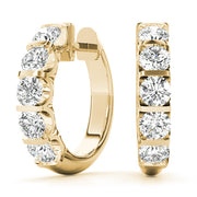 14K Yellow Gold Diamond Hoop Earrings - 1 CT Total