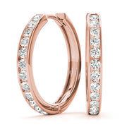 14K Rose Gold Round Diamond Hoop Earrings