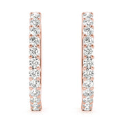 14K Rose Gold Round Diamond Hoop Earrings