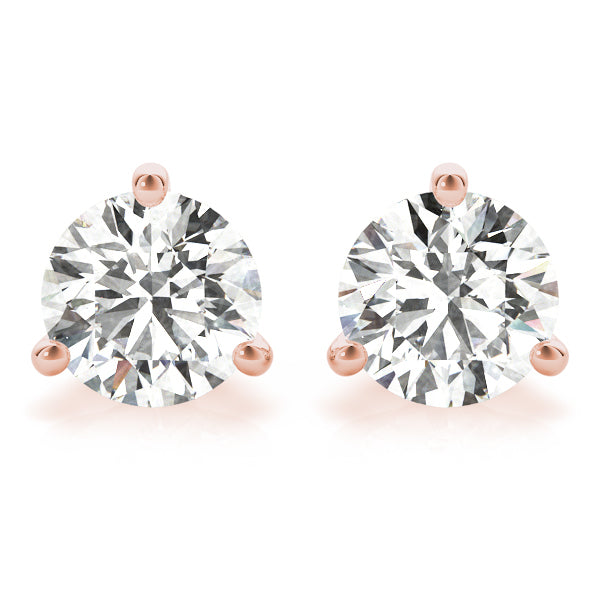 14K Rose Gold Round Diamond Stud Earrings