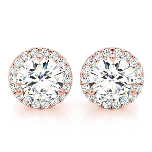 14K Rose Gold 1 CT Diamond Halo Stud Earrings