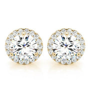 14K Yellow Gold Round Diamond Halo Earrings