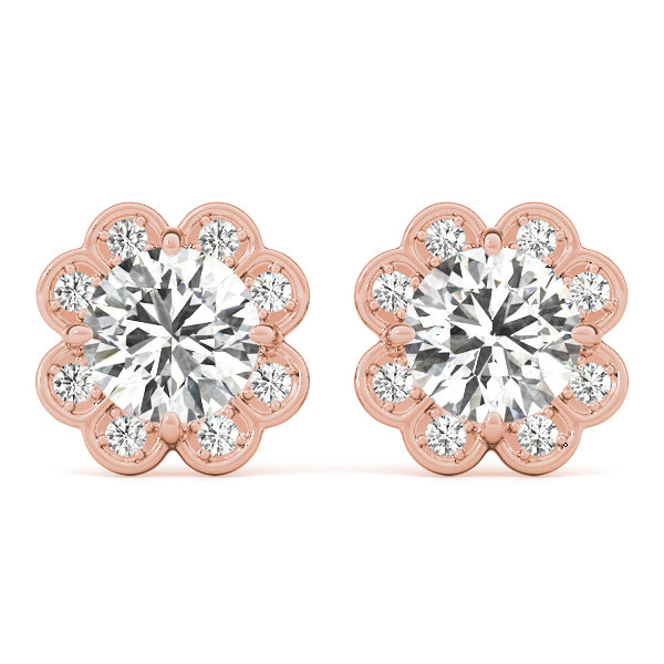 14K Rose Gold Diamond Halo Stud Earrings