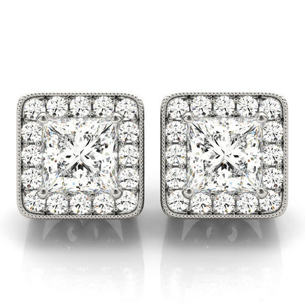 Round Diamond Halo Stud Earrings