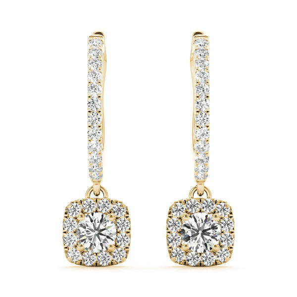 14K Yellow Gold Round Diamond Halo Earrings
