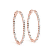 14K Rose Gold Round Diamond Inside Out Hoop Earrings